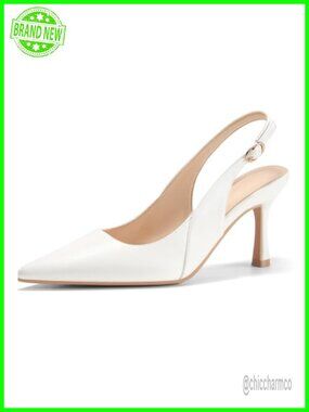 Women's Pointed Toe Slingback Kitten Heels Faux Leather Pumps